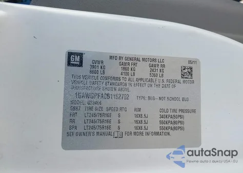 2011 Chevrolet Express 2500 Ls z USA, uszkodzony, nr VIN 1GAWGPFA0B1162702